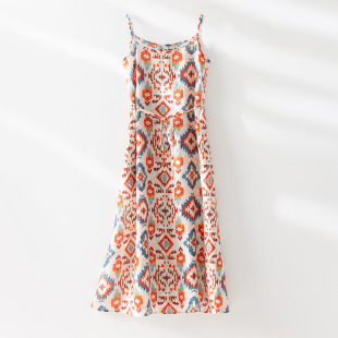 胖mm法式度假风印花泡泡袖连衣裙女大码显瘦遮肚子减龄气质中长裙