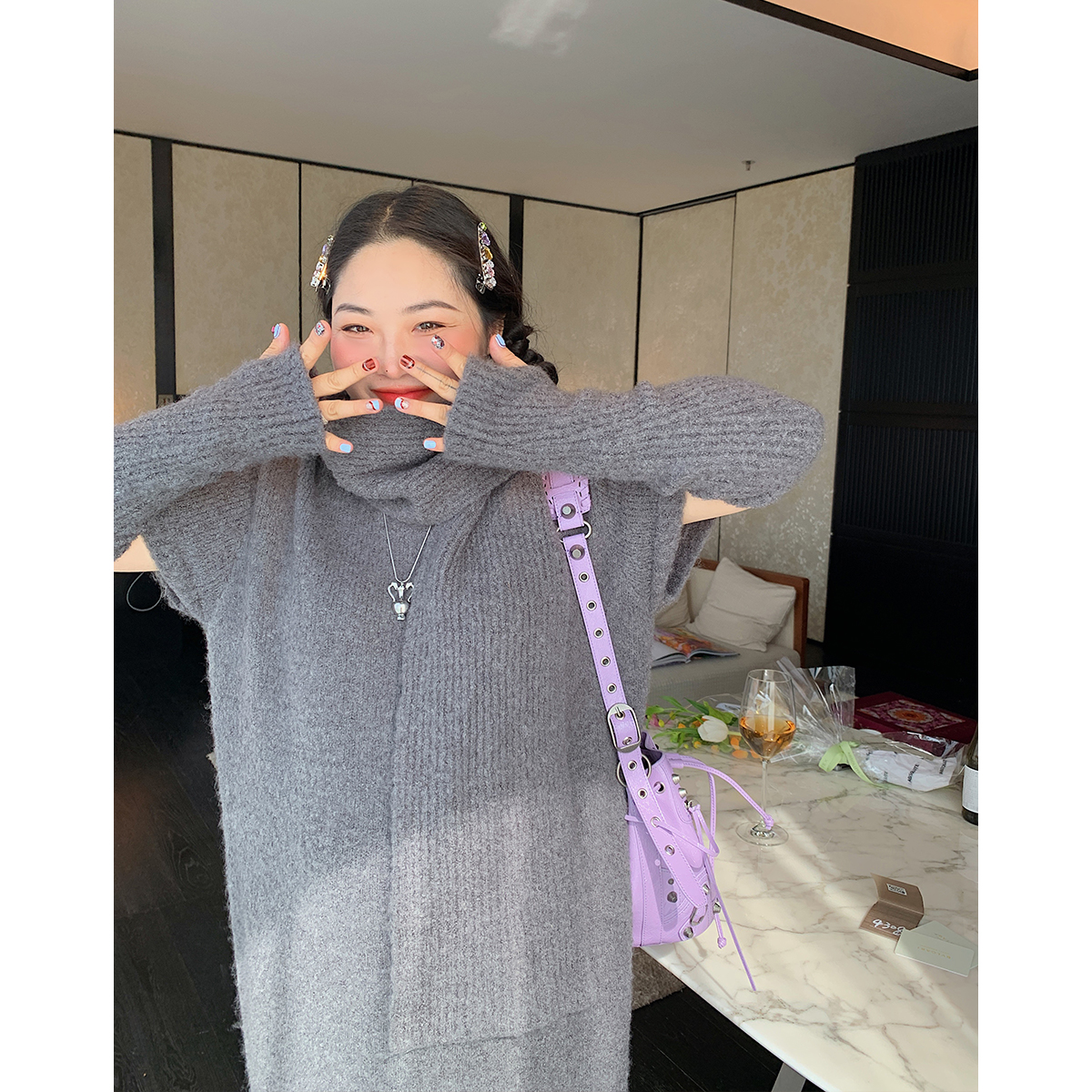 金大支三件套针织连衣裙女秋冬2023新款中长款毛衣裙别致独特套装