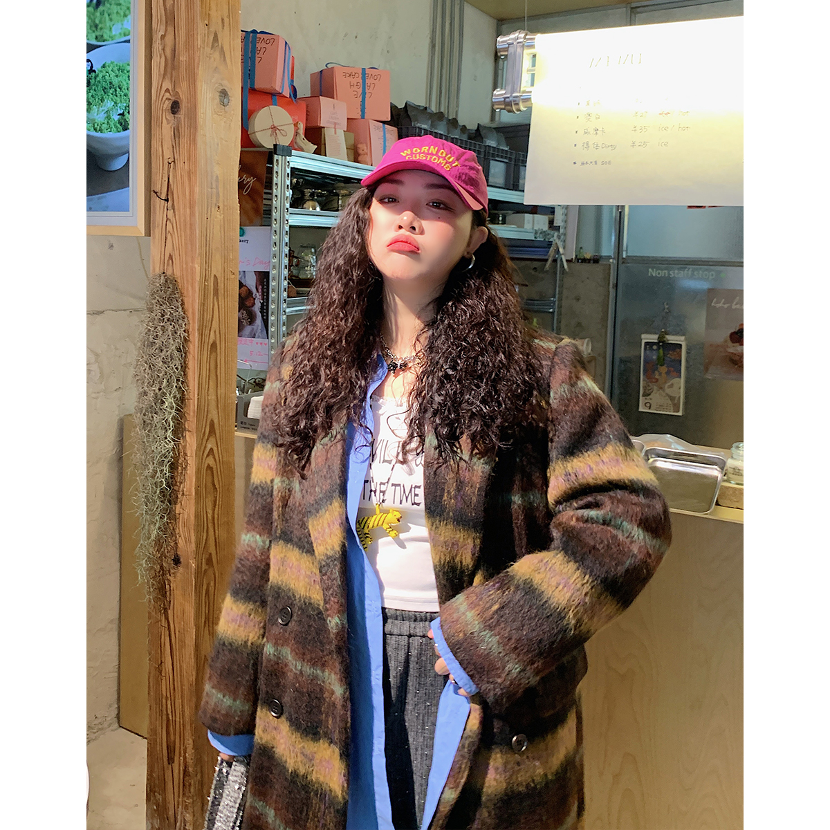 Dazi金大支格子毛呢大衣