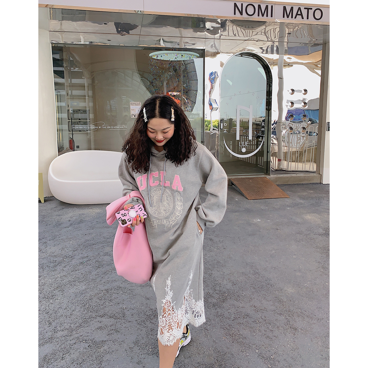 Dazi金大支刺绣卫衣连衣裙女2023年秋装新款女装高级感中长款裙子