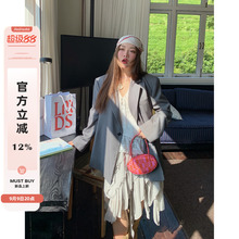 Dazi金大支高级感西装外套女2025新款秋季胖mm大码灰色休闲小西服