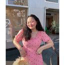 金大支刺绣方领连衣裙女夏季 胖mm粉色长裙子 2025新款 收腰显瘦大码