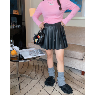 金大支PU皮裙女半身裙2025新款 胖mm显瘦遮肚百褶裙短裙子 秋冬大码