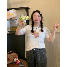 金大支小熊正肩短袖T恤女2025年新款胖mm大码白色打底衫内搭上衣