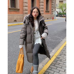Dazi金大支连帽羽绒服女中长款 过膝白鸭绒面包服外套 冬季 2024新款