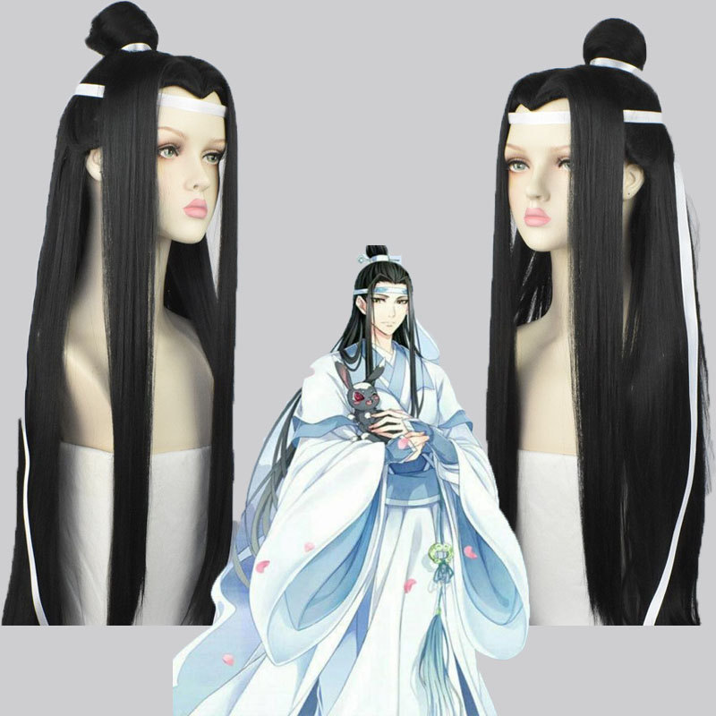 魔道祖师 蓝忘机蓝湛cos假发 汪叽古风黑色美人尖造型动漫cosplay