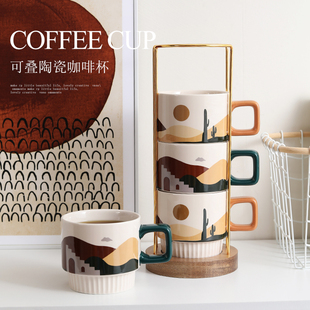 高级感家用客厅喝水杯挂耳拉花杯北欧ins马克杯耐高温 咖啡杯套装