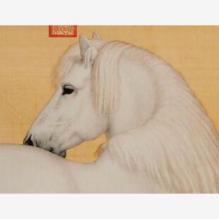 新品清 郎世宁 万吉骦轴十骏图工笔动物国画装饰挂画高清微喷复制