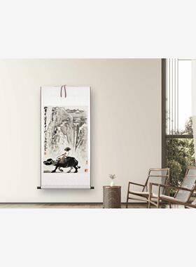 1:1当代李可染 牧童牛背画中行 人物国画装饰画高清喷绘复制临摹