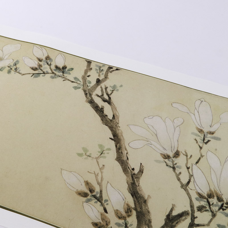 文徵明白玉兰图复古行书书法字画真迹微喷仿古装裱手卷横幅装饰画