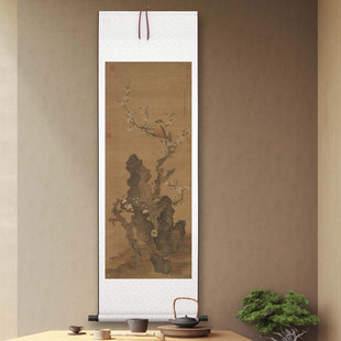 1:1明陈洪绶 梅花山鸟图 花鸟国画装饰画高清喷绘复制临摹范本