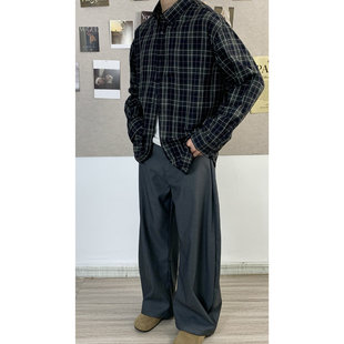 美式复古黑绿渐变格纹格子衬衫衬衣男女高级感宽松慵懒风上衣潮