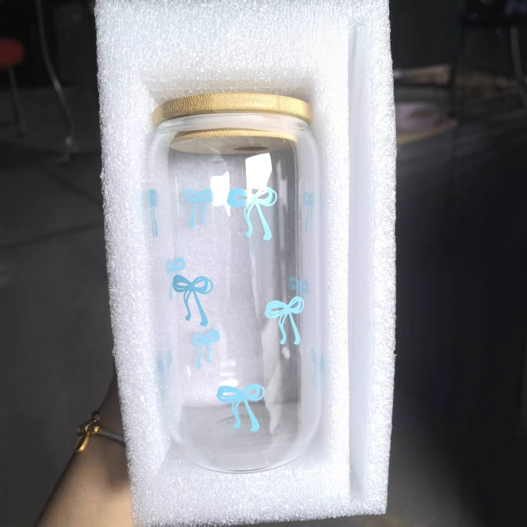高硼硅玻璃水杯吸管杯可