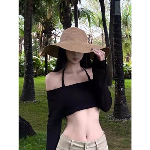 法式赫本风草帽女夏季海边度假沙滩大帽檐太阳帽百搭可折叠遮阳帽