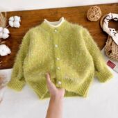 仿貂绒上衣 中大童洋气半高领打底衫 女童毛衣冬季 加厚小香风针织衫