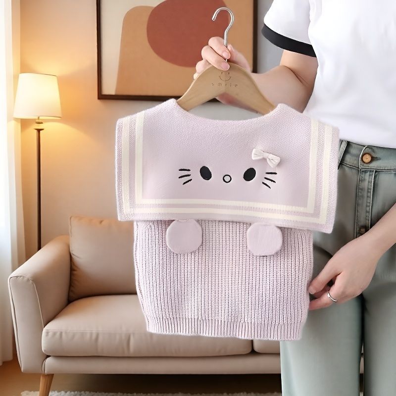 宝宝马甲外穿洋气女童针织背心开衫外套学院风秋装儿童毛衣外搭潮