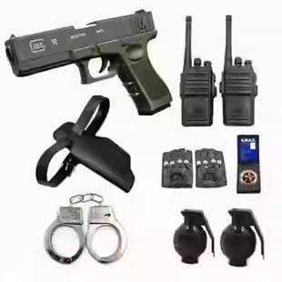 儿童电动声光玩具枪表演道具模型手铐小警察装备仿真作战装备男孩