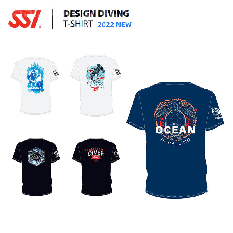 SSI 休闲短袖圆领棉T恤宽松型海洋生物青春流行潜水员日常主题