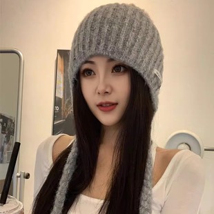 韩系氛围感针织毛线帽子女秋冬温暖可爱毛绒球帽子百搭护耳帽子潮