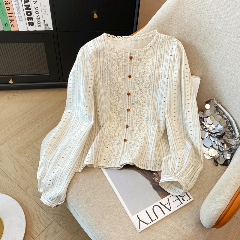 thumbnail for Korean retro versatile fashion vertical stripe long-sleeved shirt women's spring and autumn unique design sense temperament court top women
