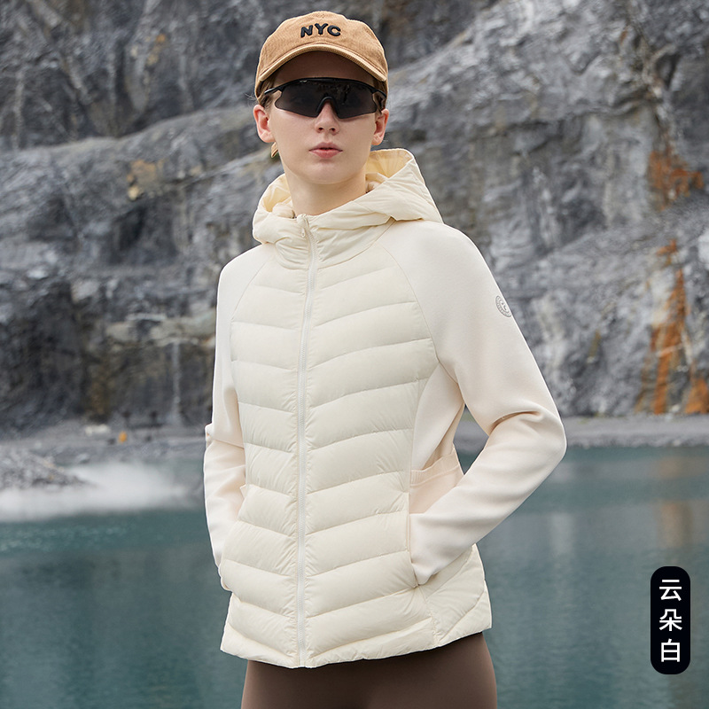 lulu同款连帽拼接修身羽绒服轻薄户外运动白鸭绒秋冬外套薄款跑步