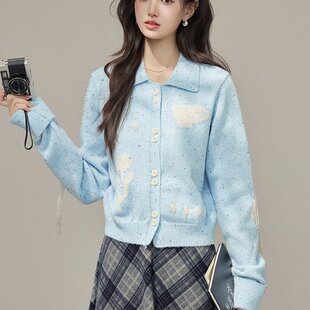 30百分比羊毛秋冬新款百搭提花毛衣外套软糯流苏针织开衫