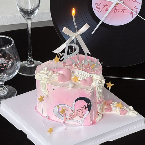 仙女系情人节蛋糕装饰520爱心Baby告白亚克力我爱你心形表白插件