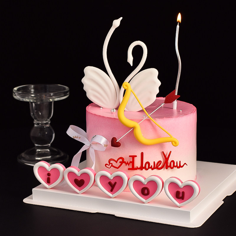 214情人节蛋糕装饰情侣告白天鹅摆件粉色爱心弓箭iloveyou装饰品,节庆用品/礼品,节日装扮用品,淘宝优惠券,粉丝福利购,淘宝优惠卷