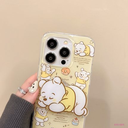 日系卡通维尼小熊支架适用苹果15手机壳iphone14pro新款13pro女款12可爱小众16Promax网红防摔保护套