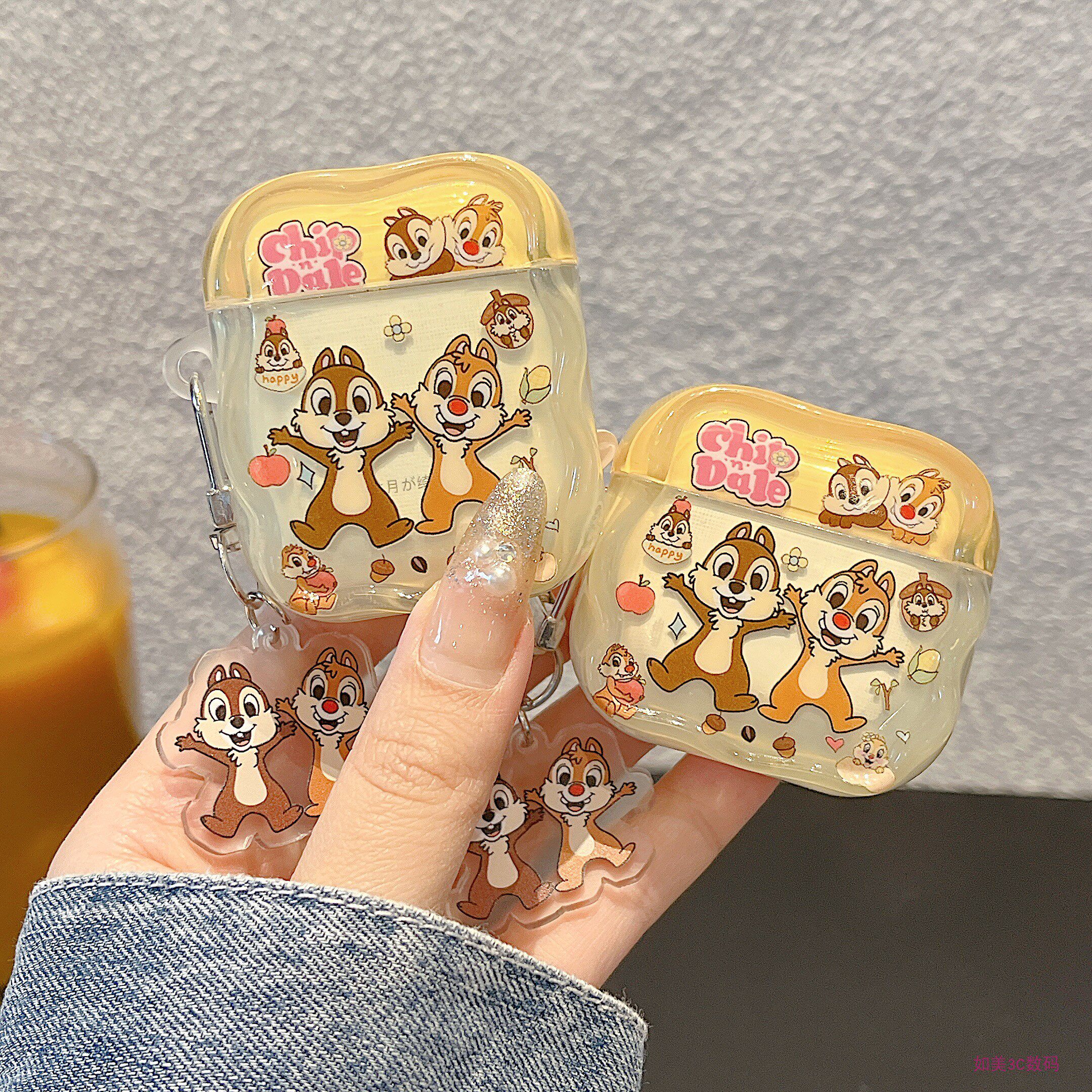 情侣卡通可爱松鼠奇奇蒂蒂适用airpods pro2/3代保护套airpods4/3苹果无线蓝牙耳机壳airpods1/2代硅胶耳机套