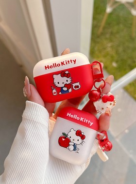 日韩卡通新款红色KT猫适用airpods pro2/3代苹果无线蓝牙耳机套airpods4硅胶airpods3代耳机壳保护套可爱少女