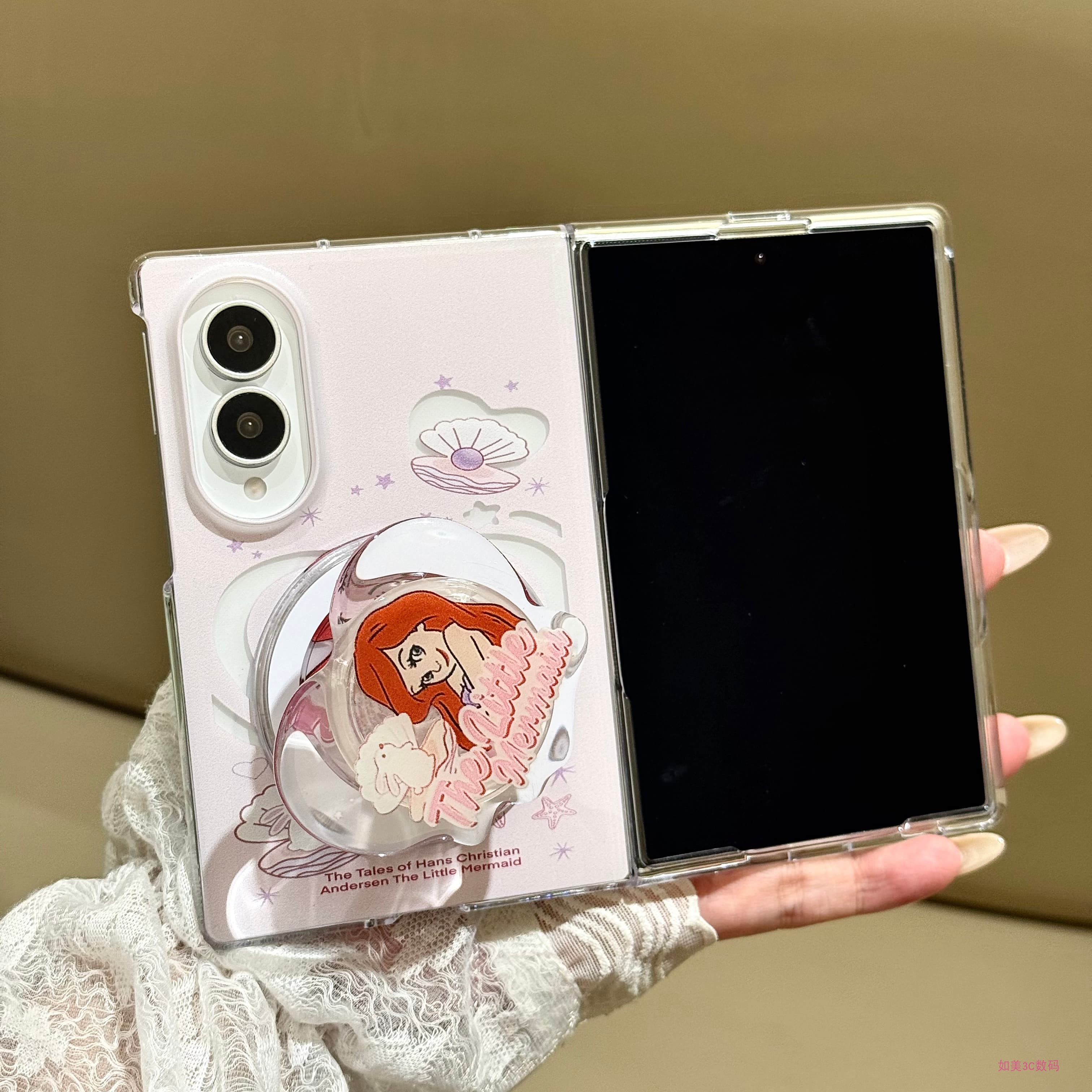 卡通可爱美人鱼公主磁吸支架适用三星z Fold8Ultra手机壳折叠屏z Fold7保护套zFold6防摔壳创意Z Fold5翻盖