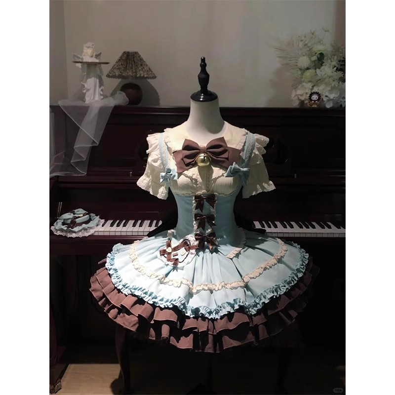 薄巧色狗短Lolita裙甜美可爱托胸jsk洛丽塔lo裙春夏少女公主裙