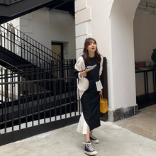 拼接两件套长裙 女长袖 连衣裙春秋2019款 中长款 很仙 罗女士 衬衫