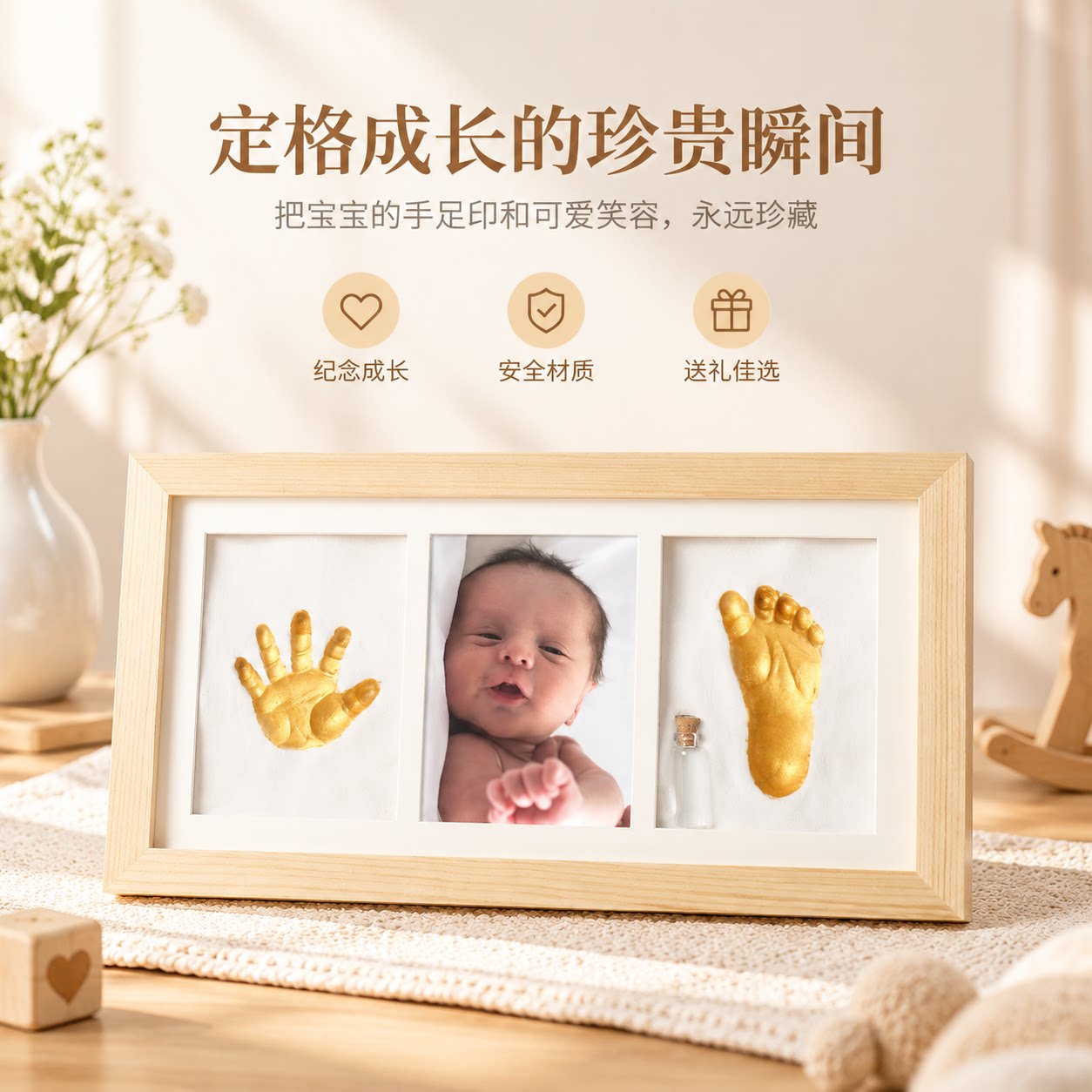 宝宝手足印泥胎毛纪念品新生儿足印脚印婴儿手印相框满月百天礼物