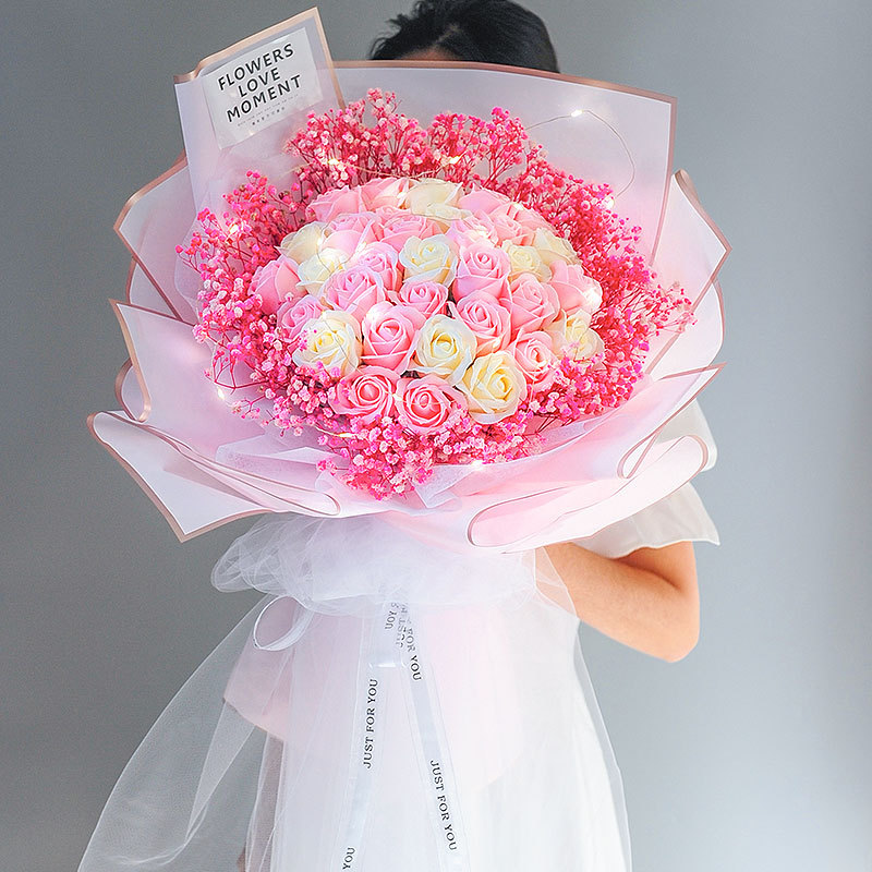 情人节永生花满天星干花花束成品七夕礼物送女友表白生日礼品花束