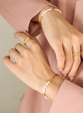 泰式南洋风情守护甜心温柔可爱天然淡水珍珠拼接手链跨境钛钢饰品