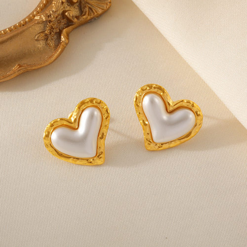 法式轻奢感爱心胶珠耳钉女时尚网红钛钢18K Gold Plated PVD耳饰