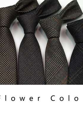 千鸟格西装领带男士纯色8cm休闲领带灰色复古上班结婚格子批发