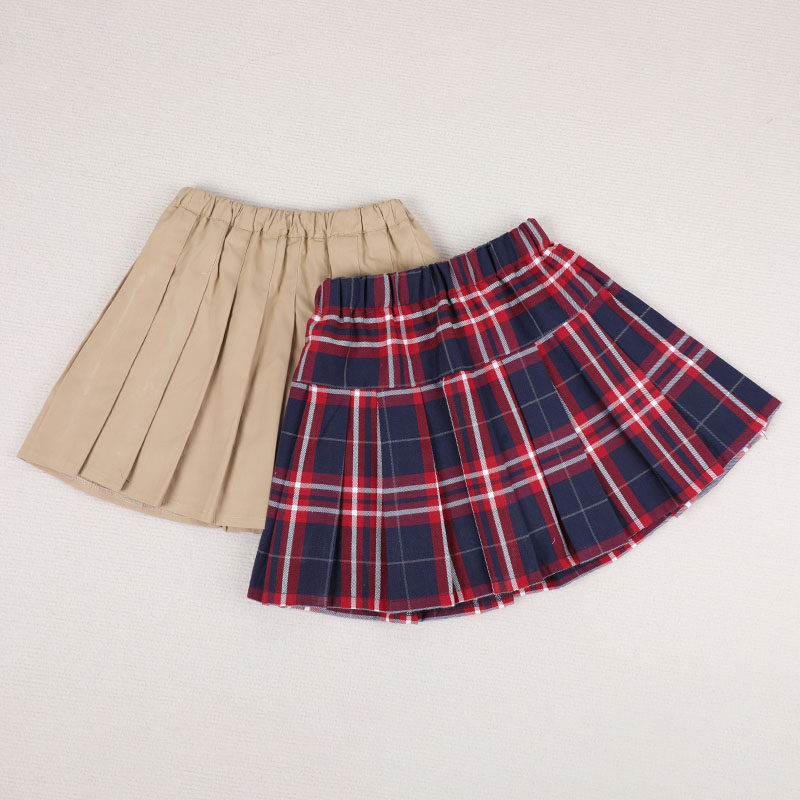 女童短裙儿童校服裙女孩格子半身裙卡其中大童小学生礼仪服百褶裙