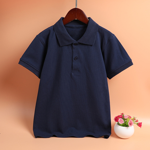 夏季童装班服短袖T恤藏蓝色POLO衫男童女童园服中小学生校服上衣