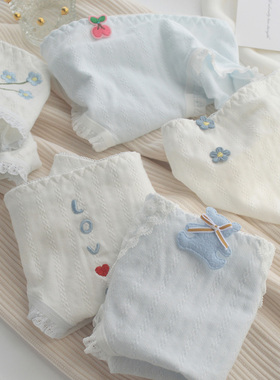 5条装多巴胺可爱小熊刺绣小花内裤女纯棉抗菌学生少女中腰三角裤