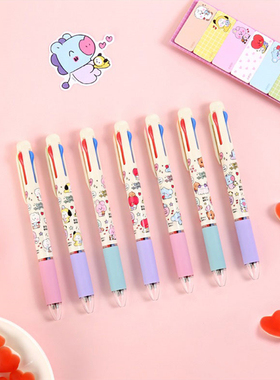 韩国BTS防弹少年团BT21四色圆珠笔三色摇摆黑色中性笔吊坠签字笔