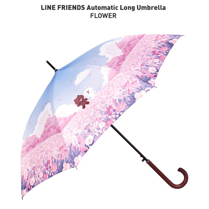 韩国LINE FRIENDS布朗熊长柄自动雨伞印花遮阳伞3段折叠伞晴雨伞