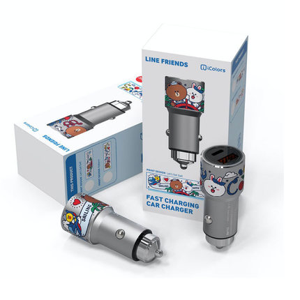 LINE FRIENDS车充38W超级快充车载充电器点烟器双PD快充孔苹果14