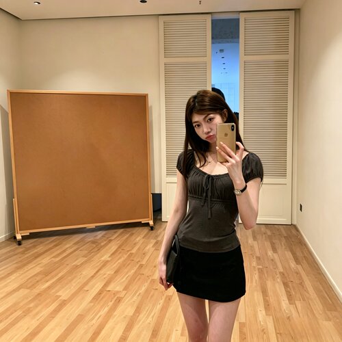 夏季韩系方领绑带显瘦短袖t恤女