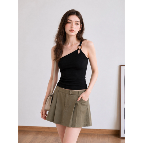 夏季辣妹斜肩吊带背心修身显瘦女