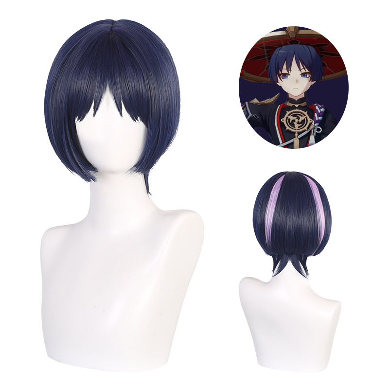 挑染假毛灰蓝色短假发 cos头发角色扮演 原神散兵二次元个性假毛