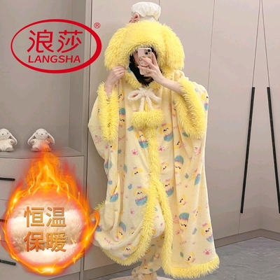 浪莎珊瑚绒睡衣女秋冬季连体睡袍