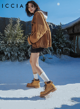 色非马丁靴女冬季机车靴街头登山靴真皮短靴踢不烂大黄靴D663